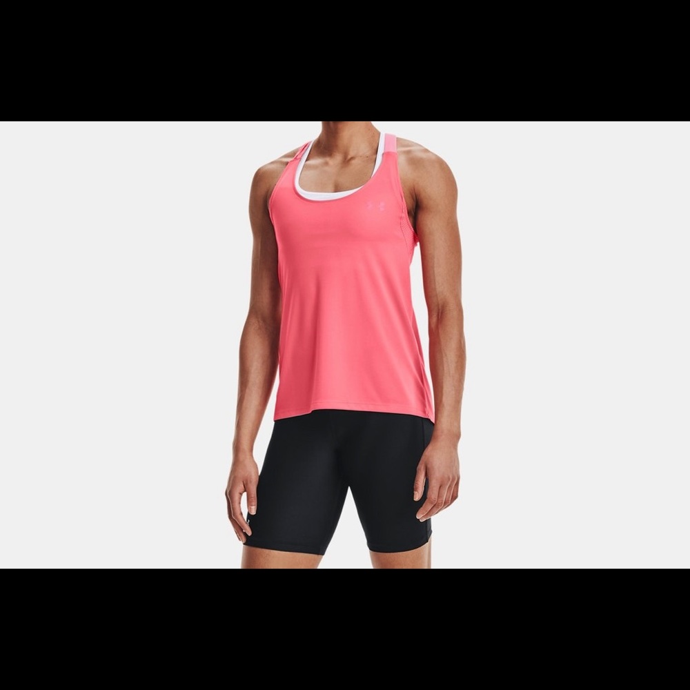 NWT Women's HeatGear Under Armour Wordmark
Double Strap Tank in Pink SZ M.